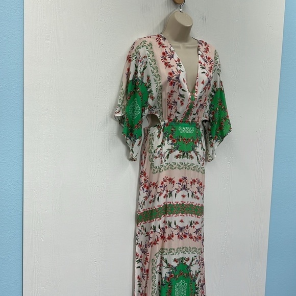 En Creme - Colorful Pastel Floral Flow Sleeves Cutout Maci Dress Size Small - Picture 2 of 15